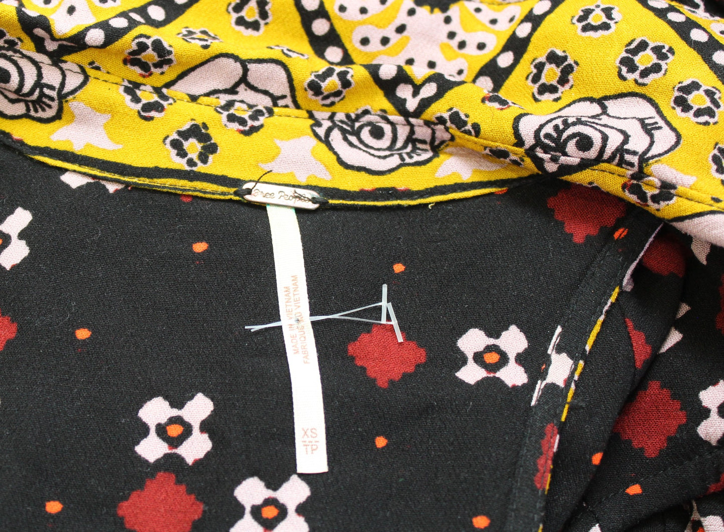 Free People Charlotte Black Geometric Floral Tunic Tank Top Blouse Size XS Boho