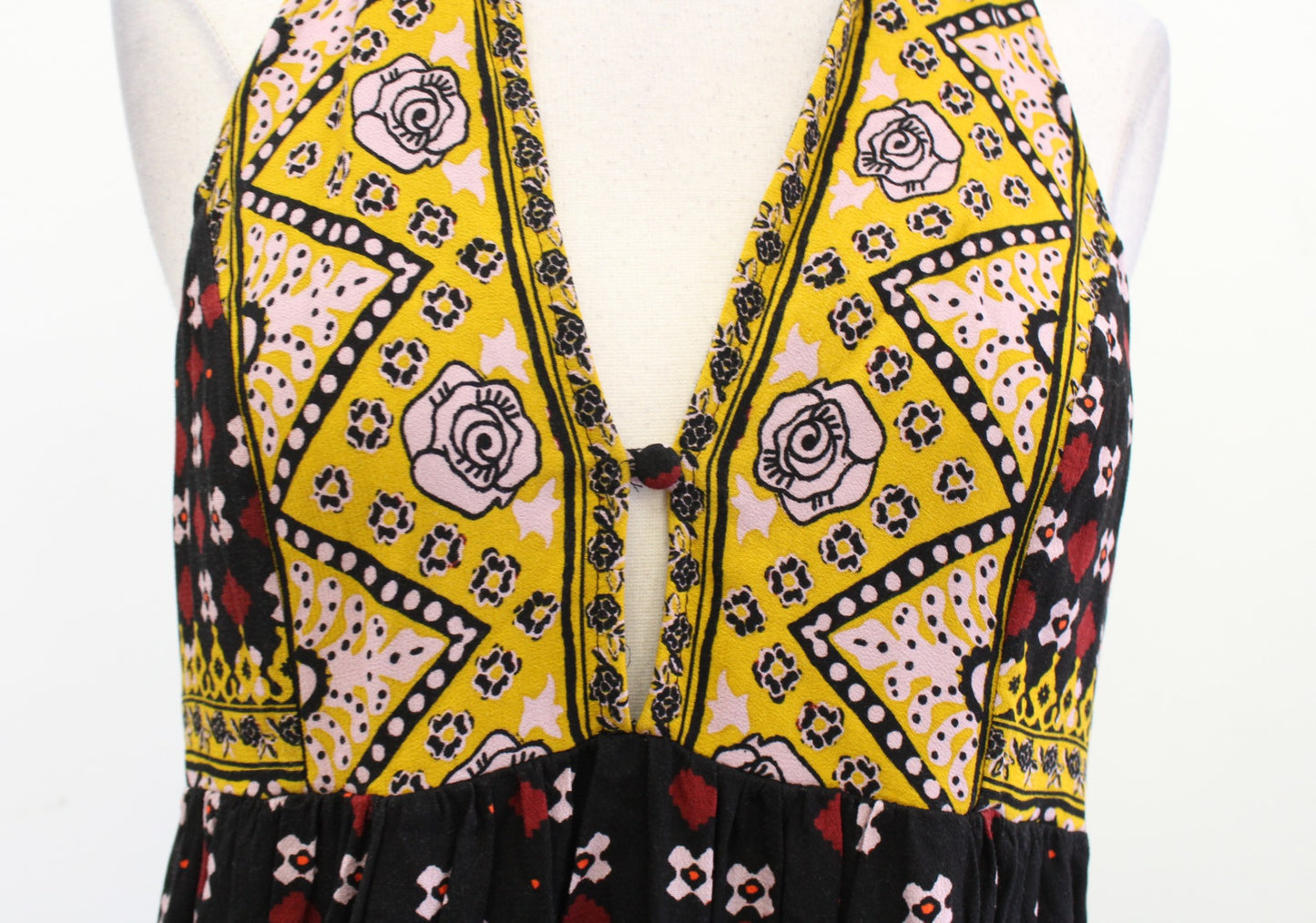 Free People Charlotte Black Geometric Floral Tunic Tank Top Blouse Size XS Boho