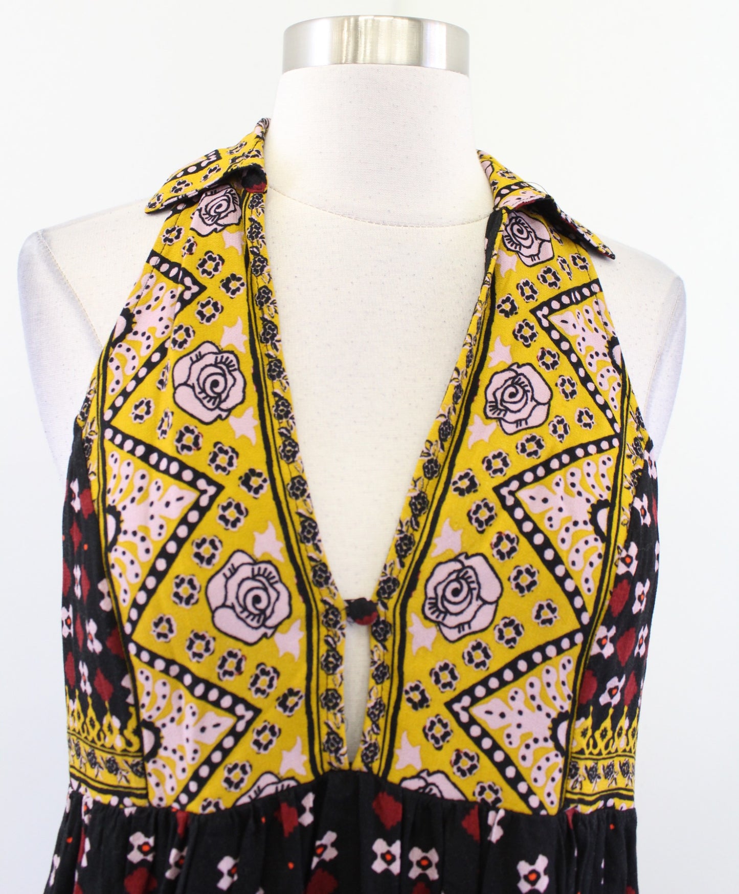 Free People Charlotte Black Geometric Floral Tunic Tank Top Blouse Size XS Boho