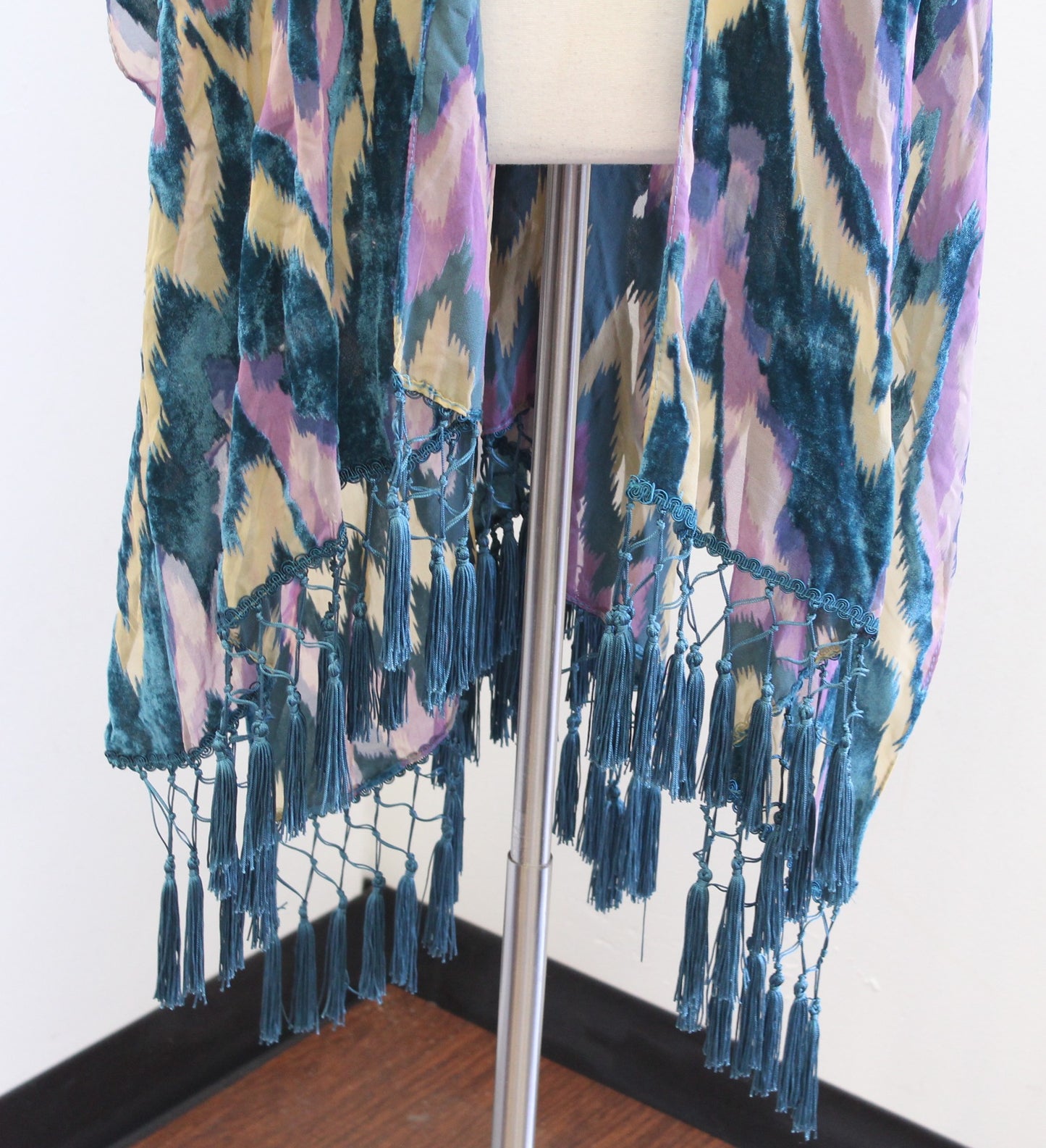 Free People Dripping Velvet Burnout Fringe Kimono One Size S M L XL Teal Purple