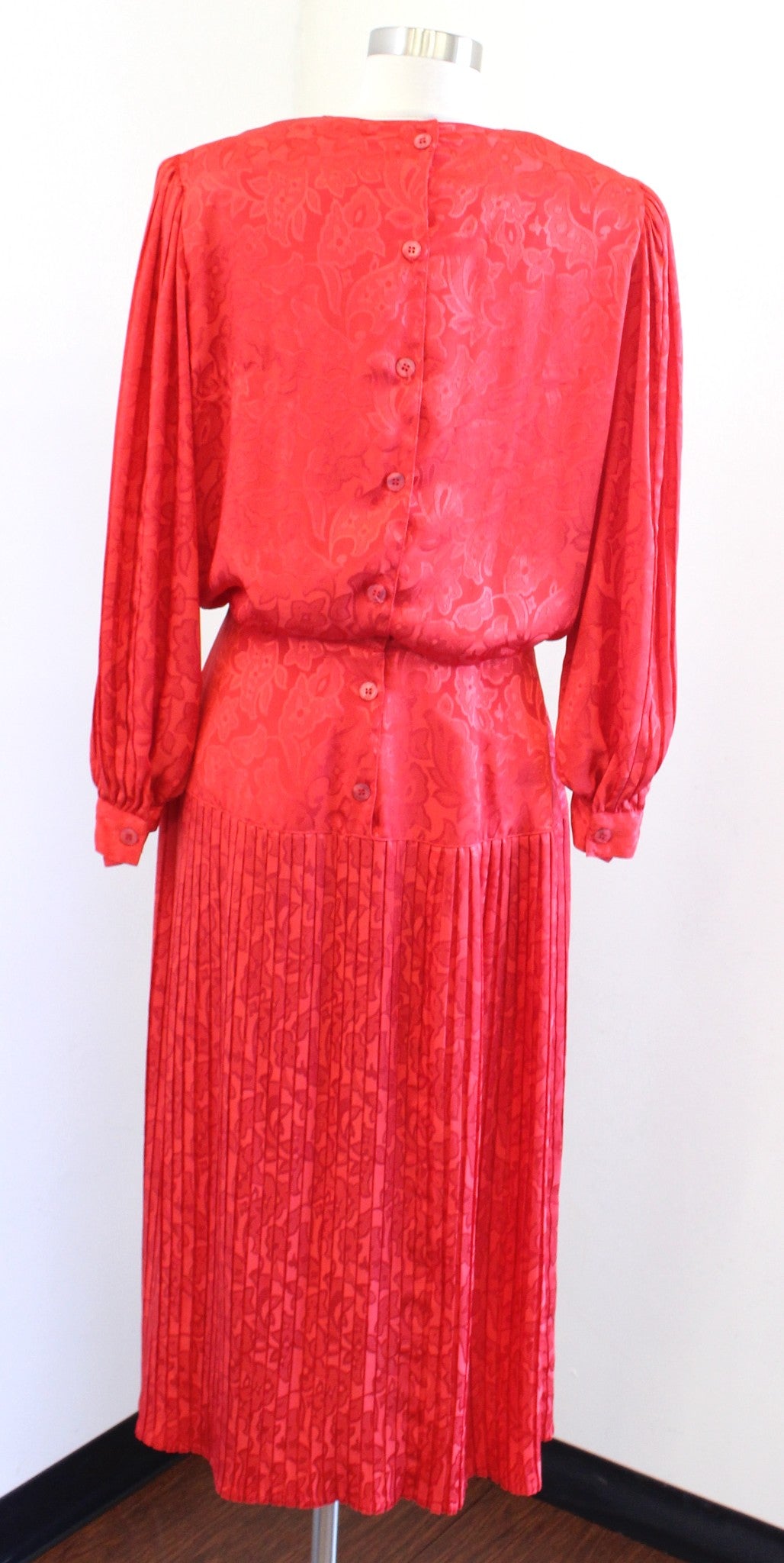 Vtg 90s Nilani Red Floral Paisley Pleated Drop Waist Shirt Dress Size 9 / 10