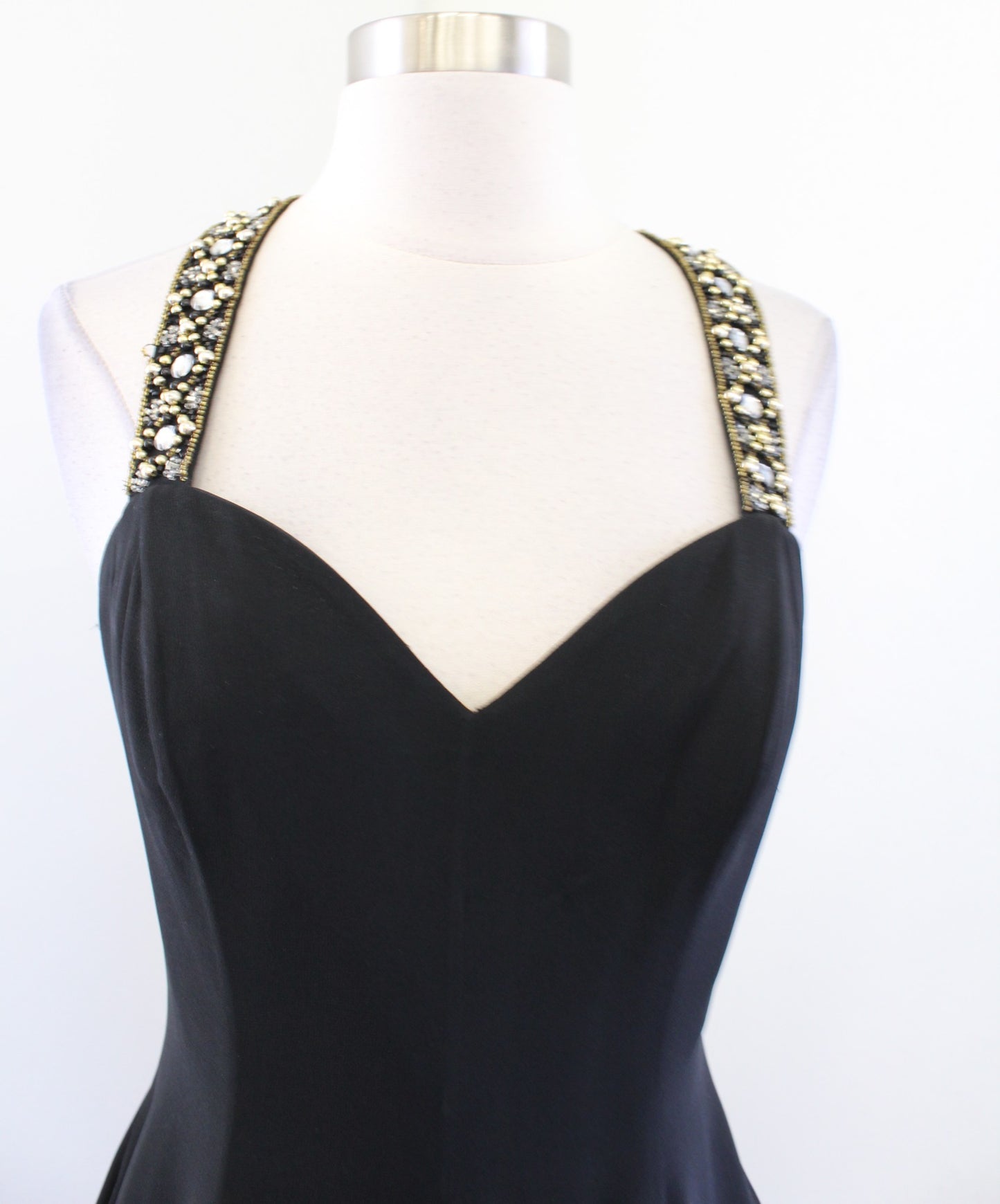 Vtg 90s Niteline Black Gold Sequin Silk Fit and Flare Cocktail Party Dress Sz 6