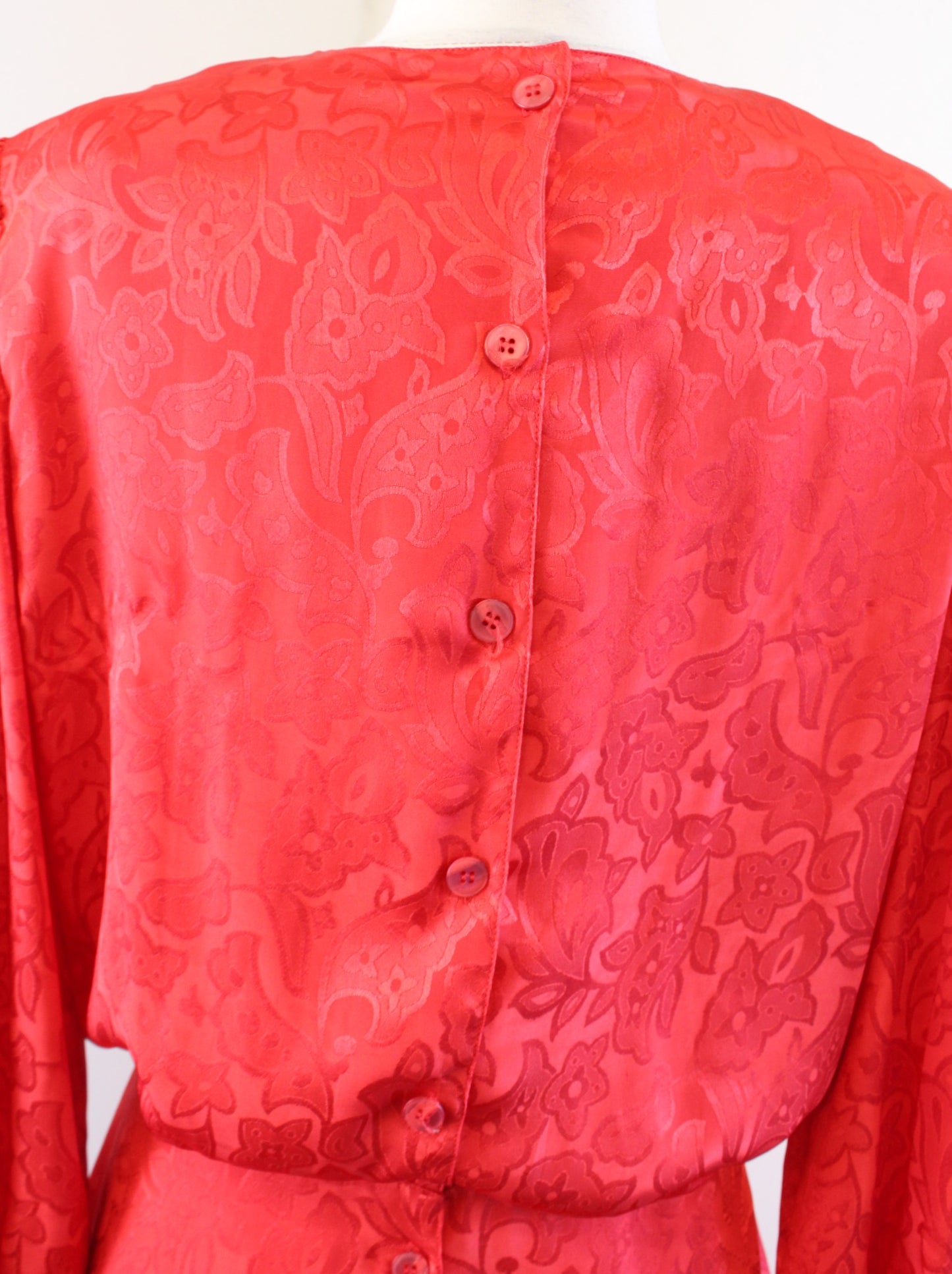 Vtg 90s Nilani Red Floral Paisley Pleated Drop Waist Shirt Dress Size 9 / 10