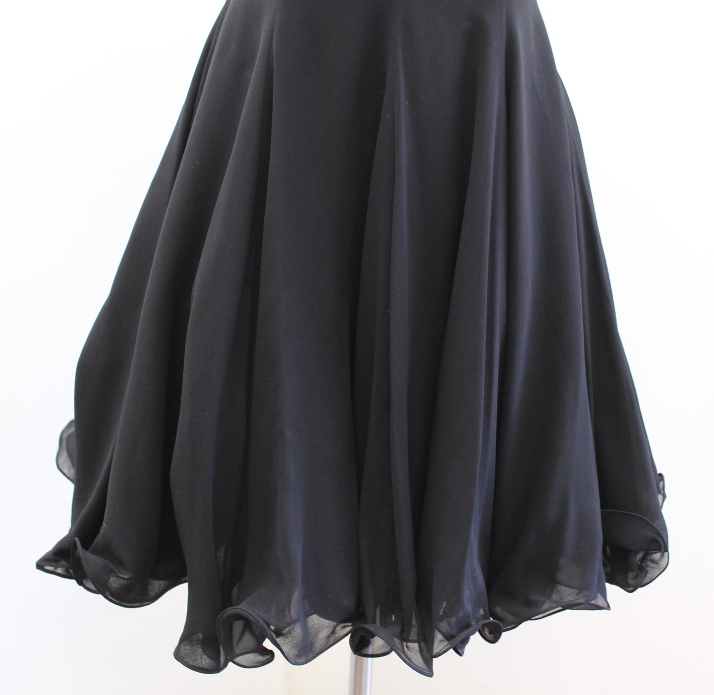 Vtg 90s Niteline Black Gold Sequin Silk Fit and Flare Cocktail Party Dress Sz 6