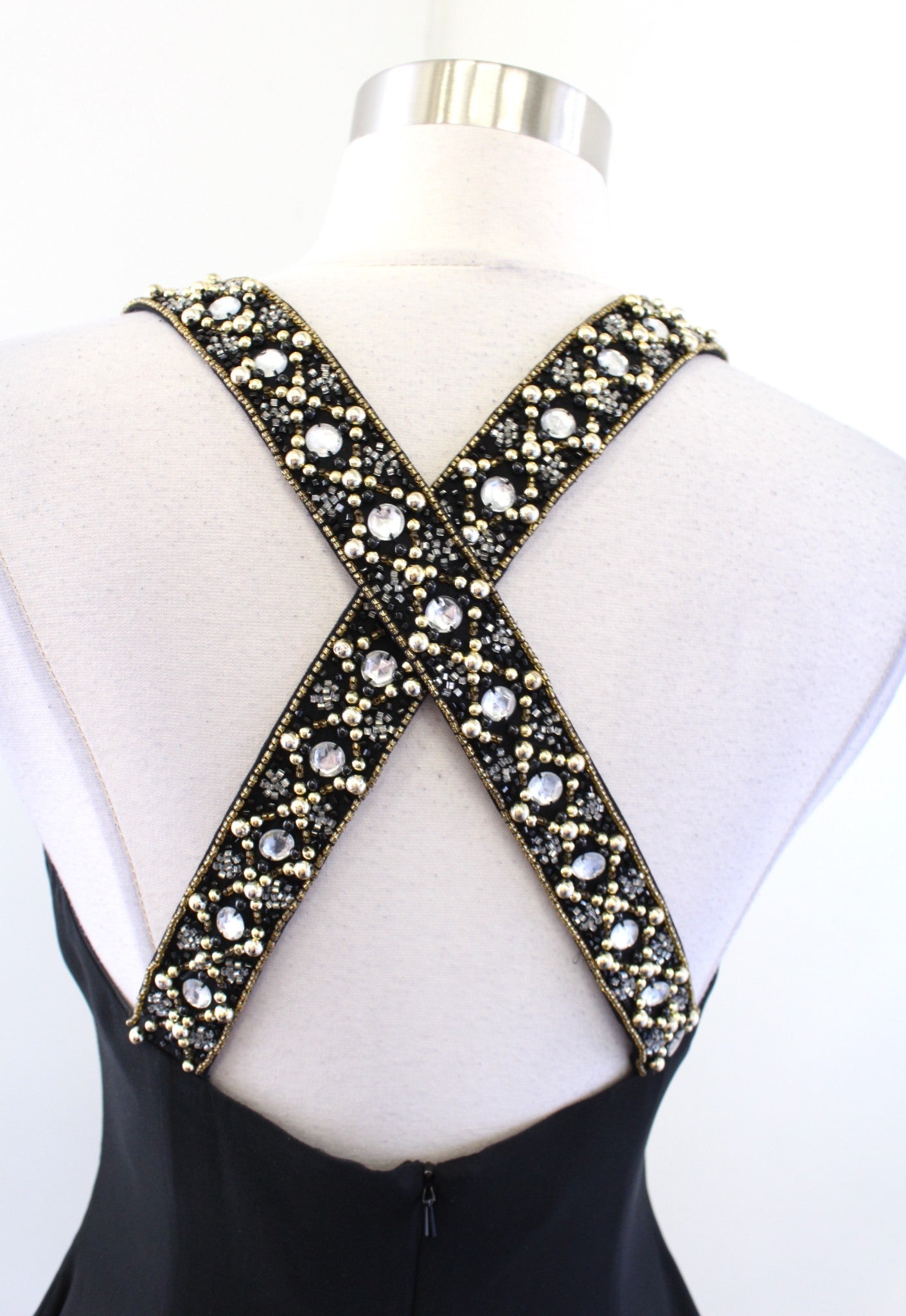 Vtg 90s Niteline Black Gold Sequin Silk Fit and Flare Cocktail Party Dress Sz 6