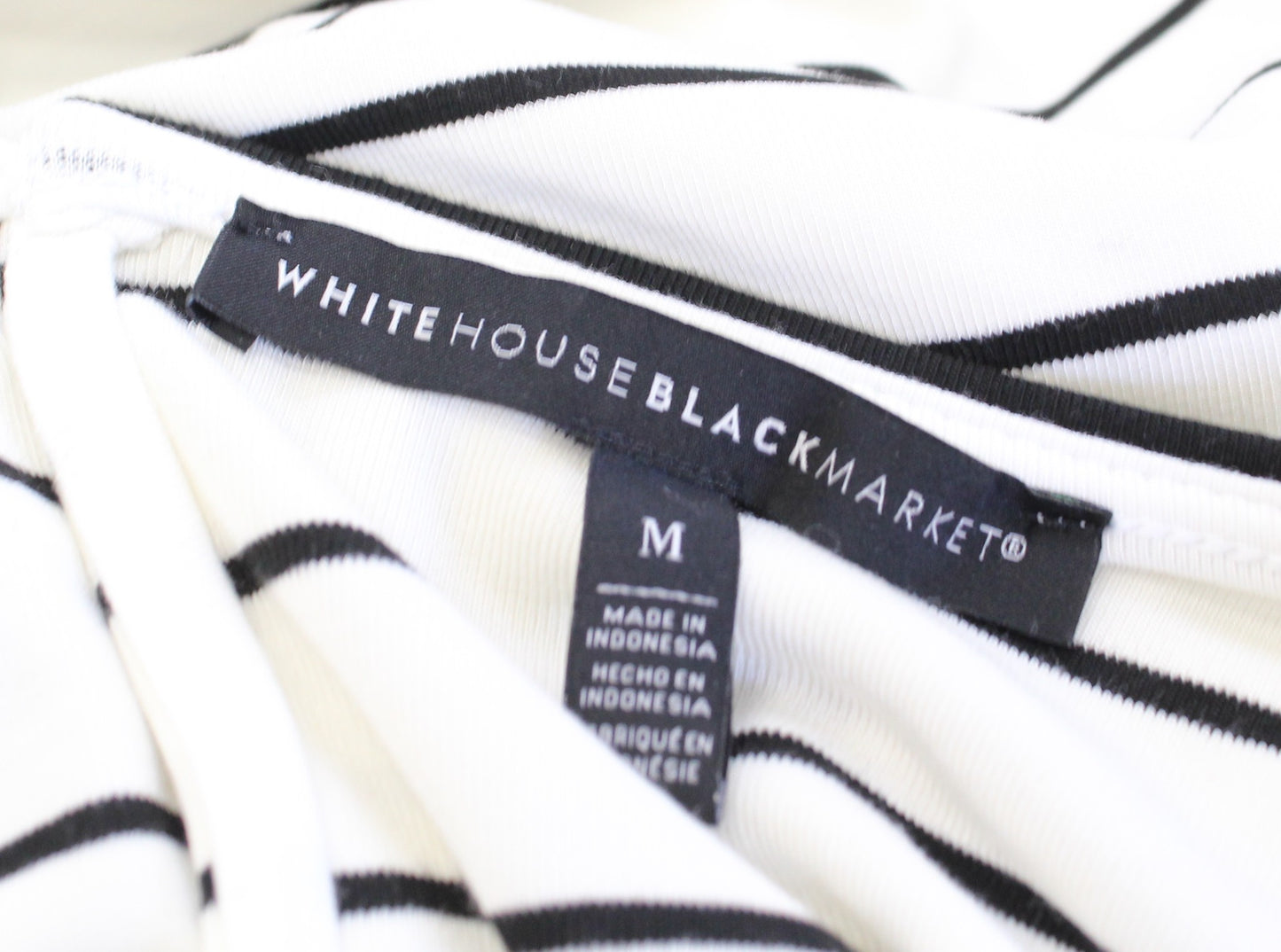 White House Black Market Striped Short Sleeve Knit Tee Shift Dress Size M Ivory