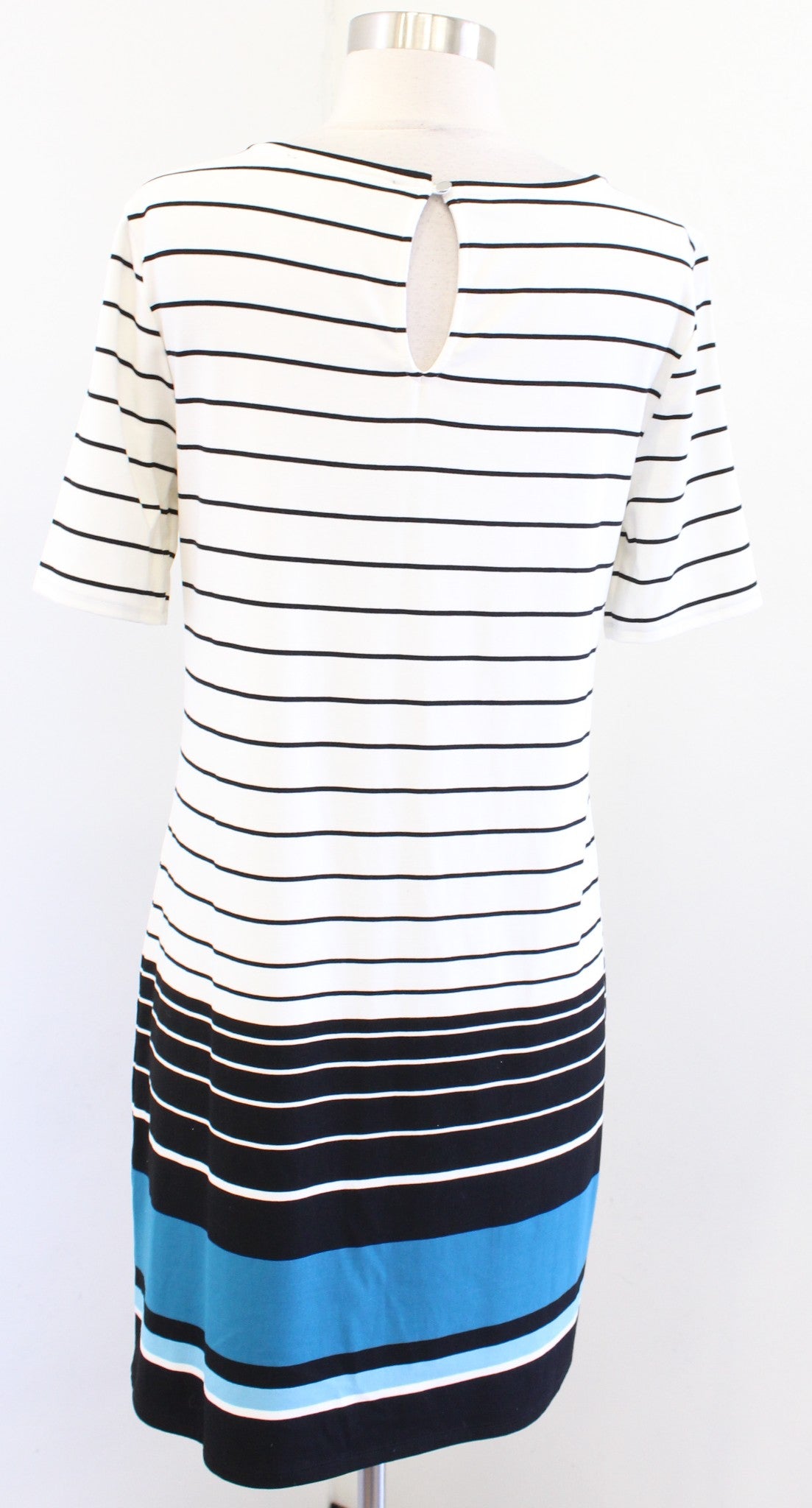 White House Black Market Striped Short Sleeve Knit Tee Shift Dress Size M Ivory