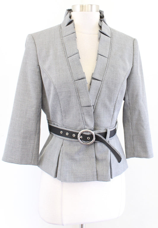White House Black Market Ruffle Stand Collar Mini Dot Belted Blazer Jacket Sz 2
