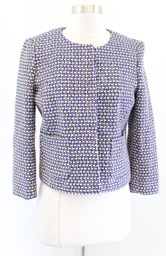 J Crew Blue Multi Color Metallic Tweed Silk Blend Blazer Suit Jacket Size 4