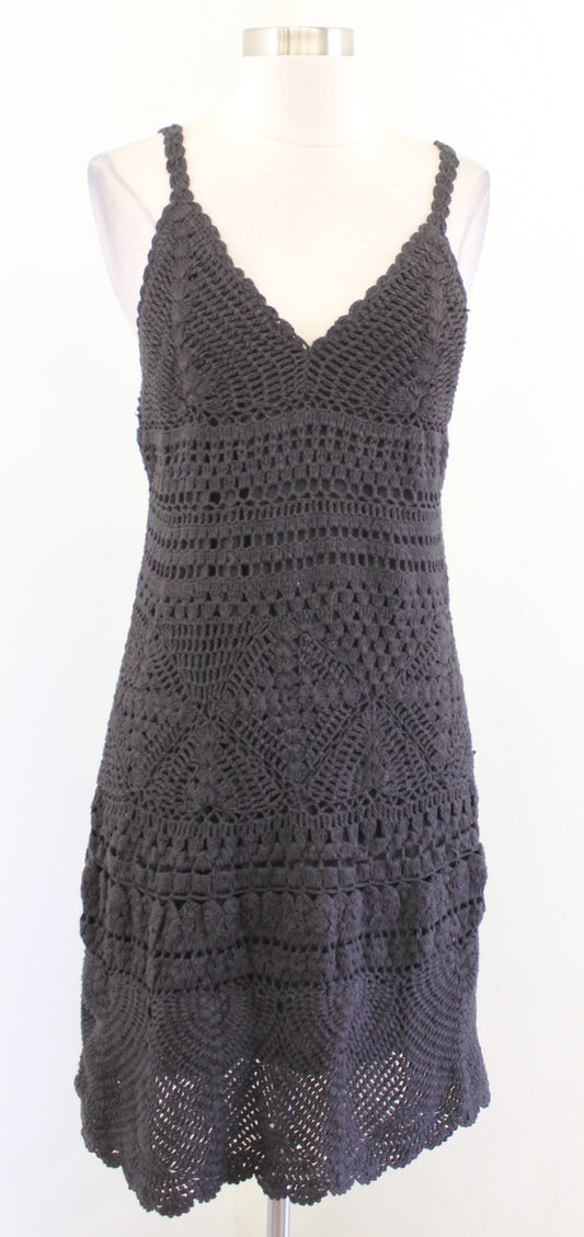 NWT Lucky Brand Dark Gray Crochet Knit Dress Size M Beach Summer Sleeveless