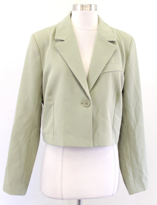 NWT 7 For All Mankind Green Single Button Cropped Blazer Jacket Size L