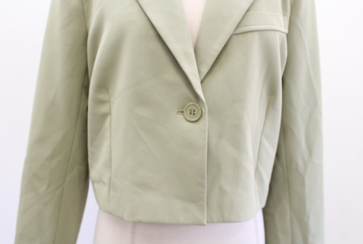 NWT 7 For All Mankind Green Single Button Cropped Blazer Jacket Size L