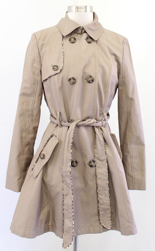 Betsey Johnson Leopard Trim Double Breasted Corset Back Trench Jacket Coat PM MP