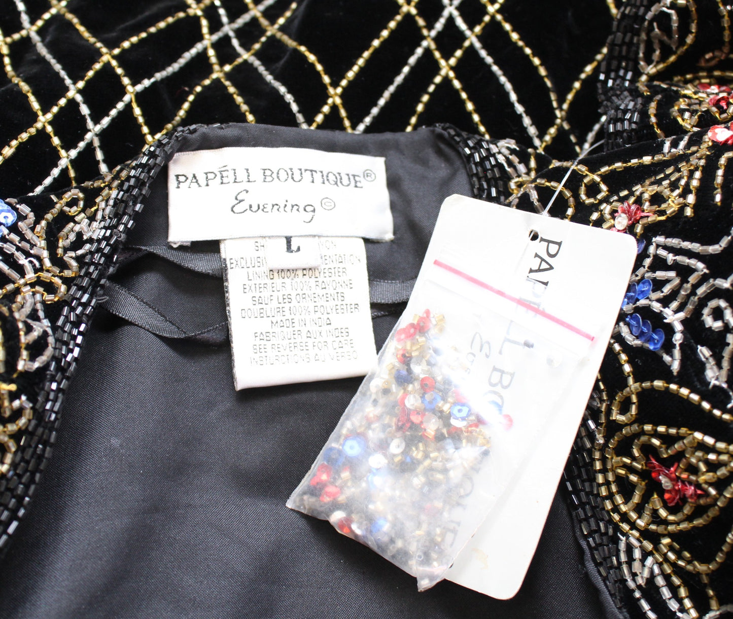 NWT Vtg Papell Boutique Black Velvet Sequin Beaded Evening Party Jacket Size L