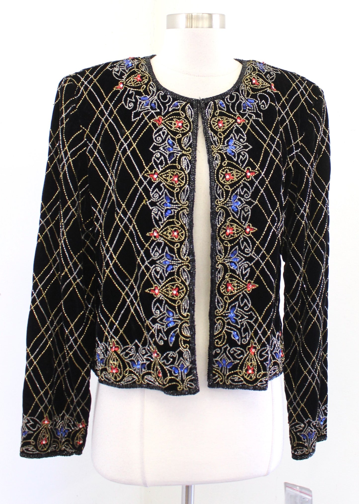 NWT Vtg Papell Boutique Black Velvet Sequin Beaded Evening Party Jacket Size L