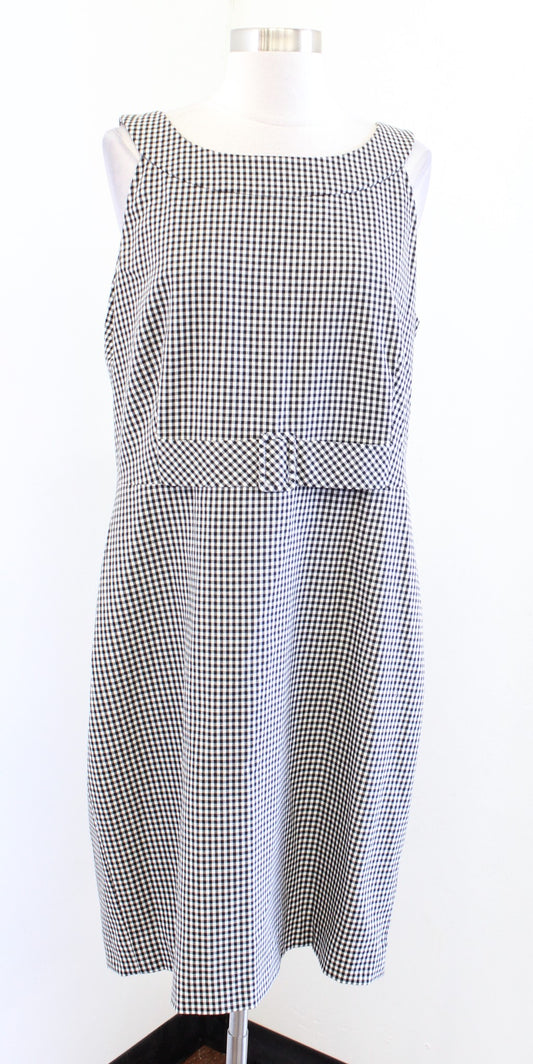 Calvin Klein Black White Gingham Plaid Faux Belted Sheath Dres Size 14 Office