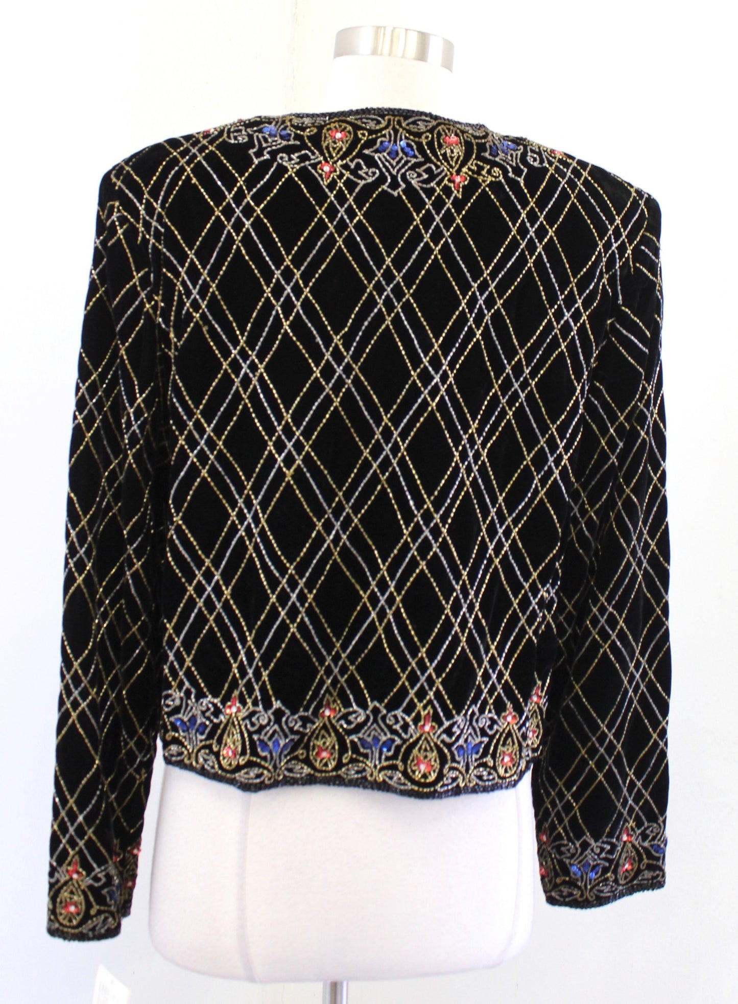 NWT Vtg Papell Boutique Black Velvet Sequin Beaded Evening Party Jacket Size L