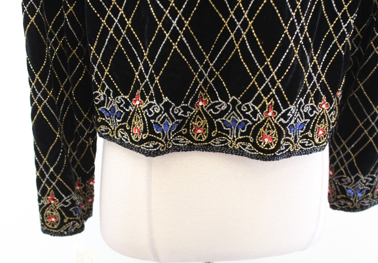 NWT Vtg Papell Boutique Black Velvet Sequin Beaded Evening Party Jacket Size L