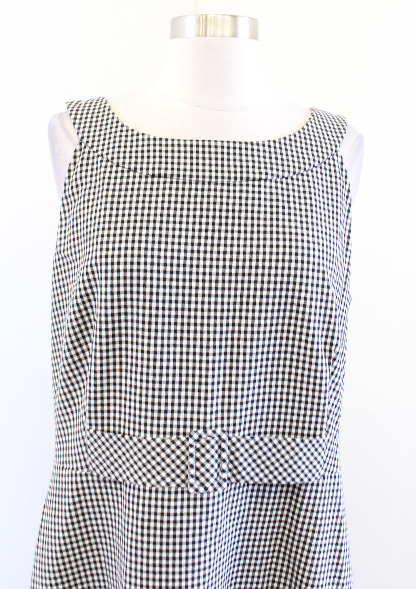 Calvin Klein Black White Gingham Plaid Faux Belted Sheath Dres Size 14 Office