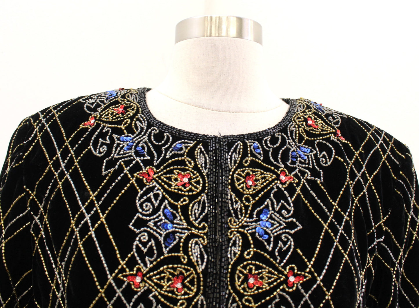 NWT Vtg Papell Boutique Black Velvet Sequin Beaded Evening Party Jacket Size L