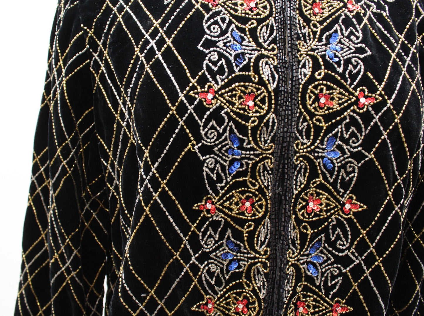 NWT Vtg Papell Boutique Black Velvet Sequin Beaded Evening Party Jacket Size L