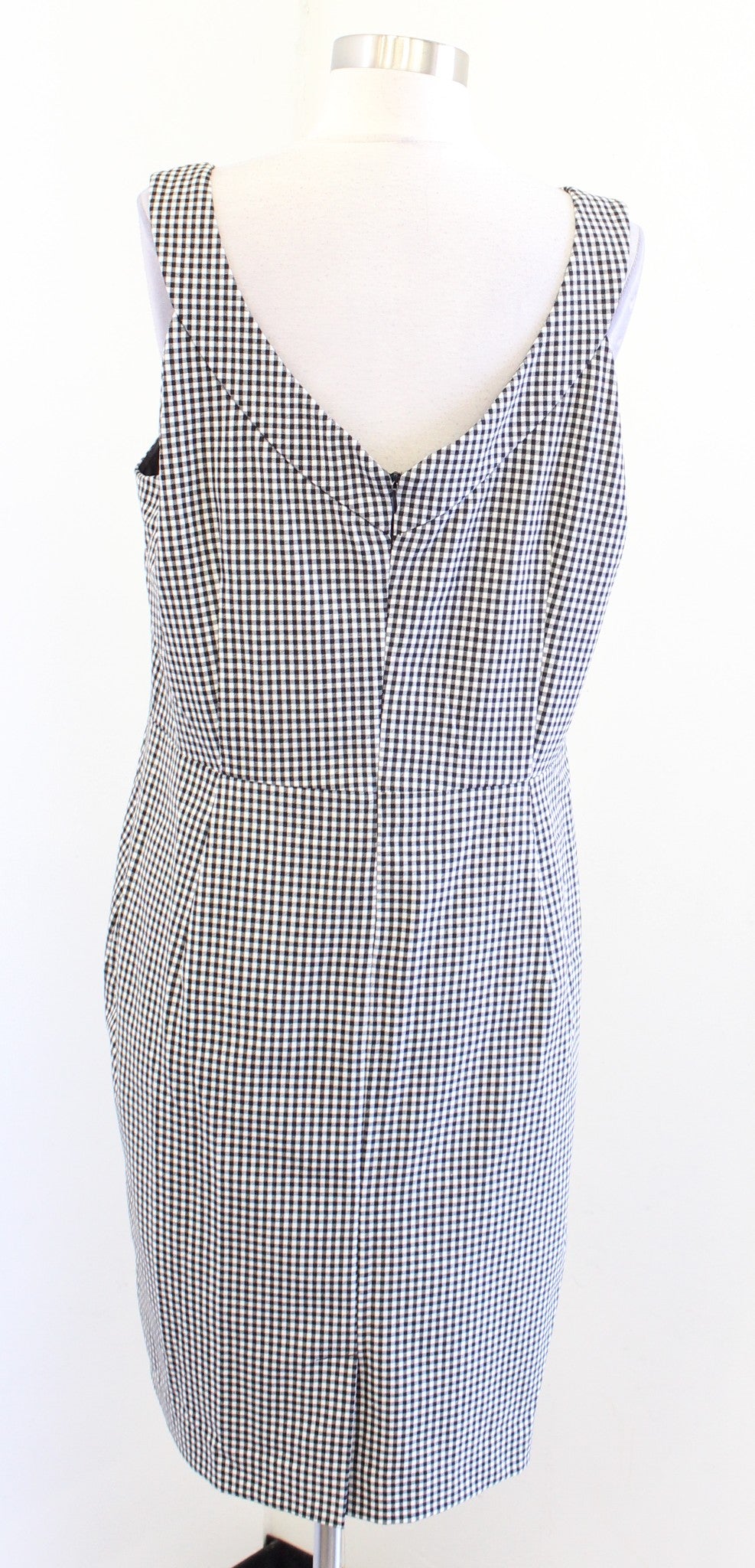 Calvin Klein Black White Gingham Plaid Faux Belted Sheath Dres Size 14 Office