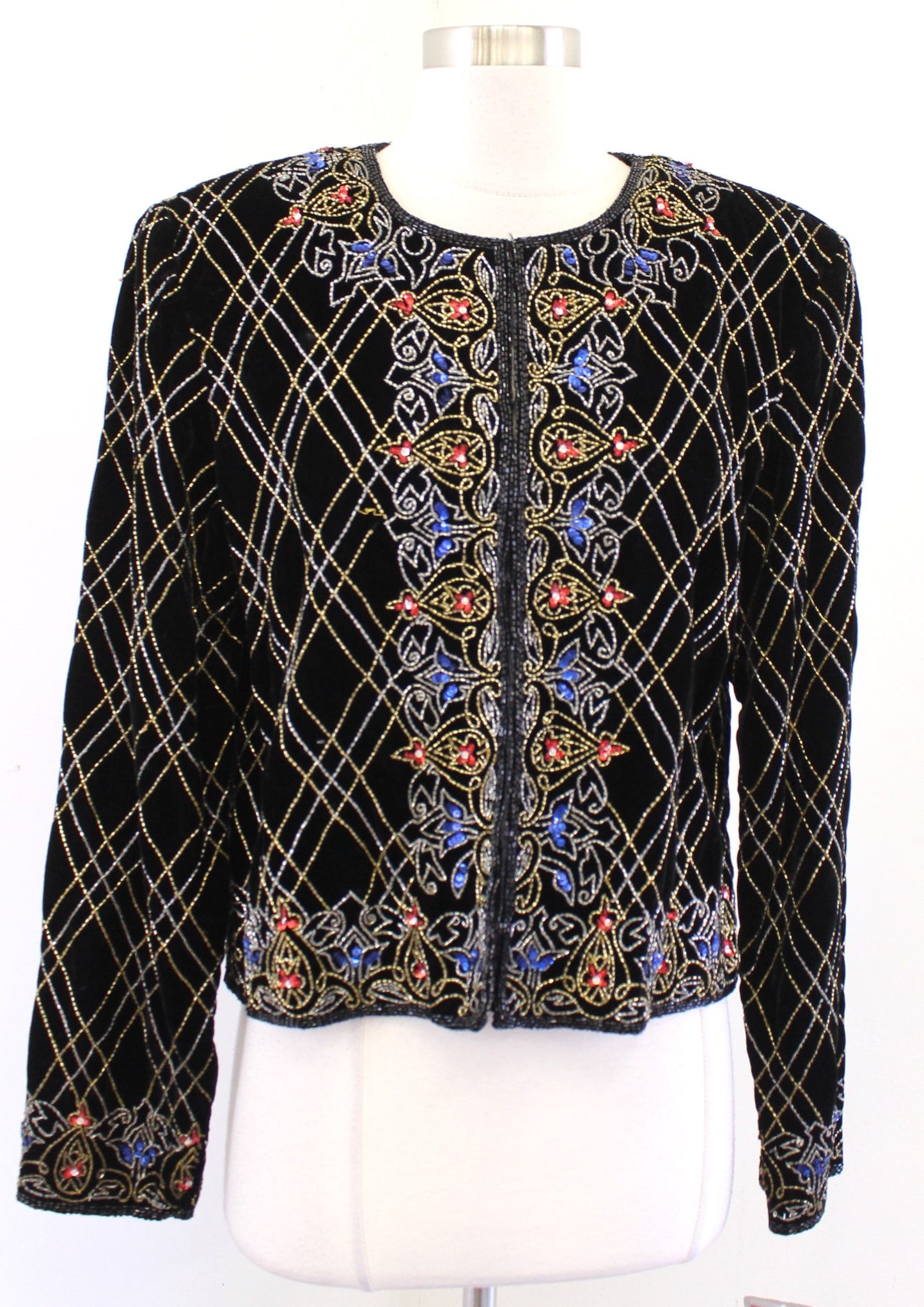 NWT Vtg Papell Boutique Black Velvet Sequin Beaded Evening Party Jacket Size L