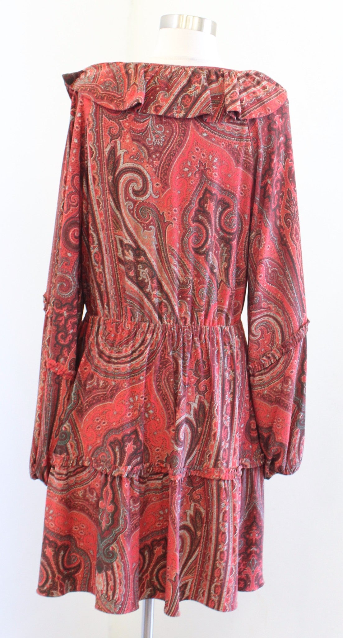 NWT Lauren Ralph Lauren Red Orange Paisley Print Ruffle Tiered Jersey Dress 10