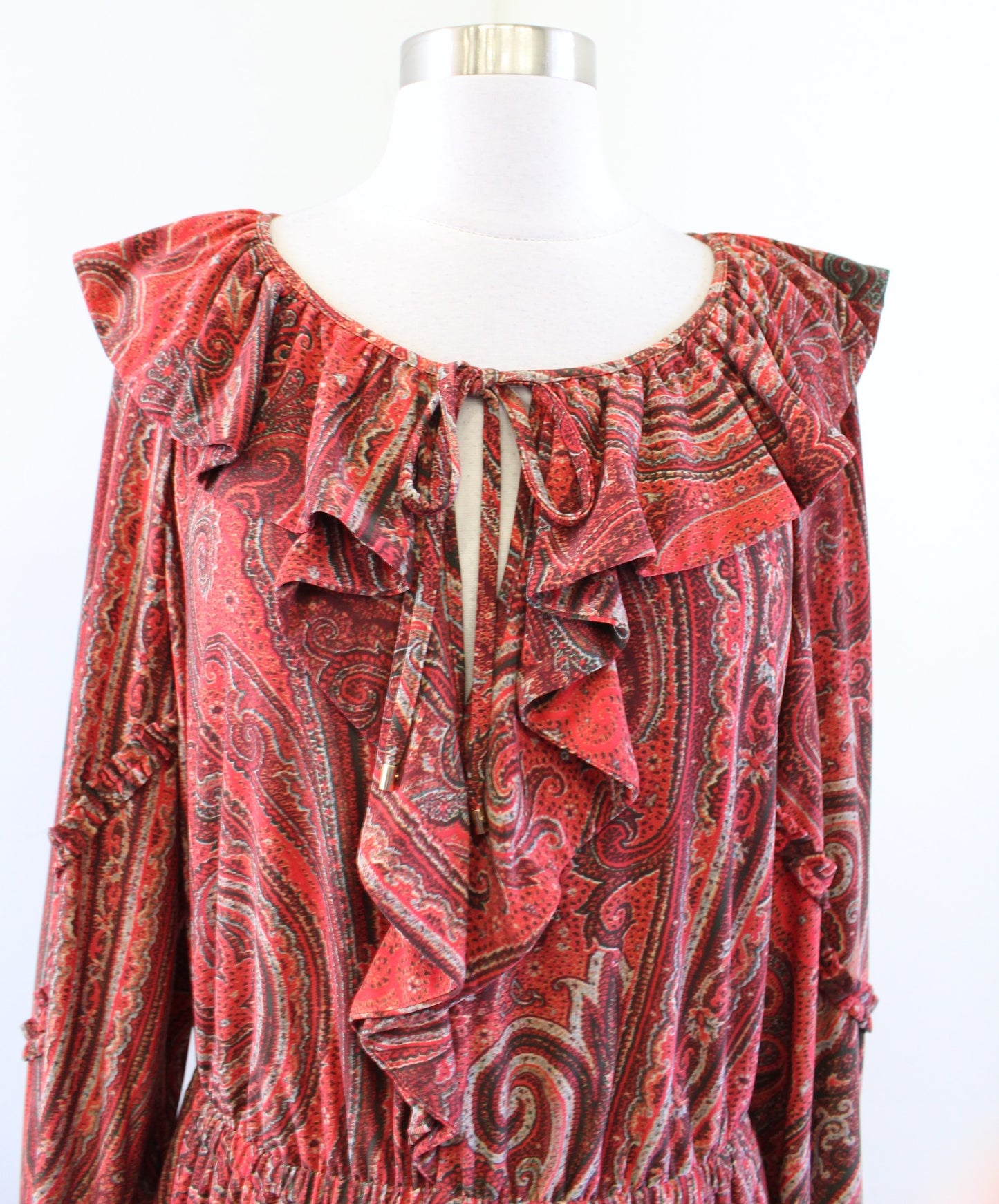 NWT Lauren Ralph Lauren Red Orange Paisley Print Ruffle Tiered Jersey Dress 10