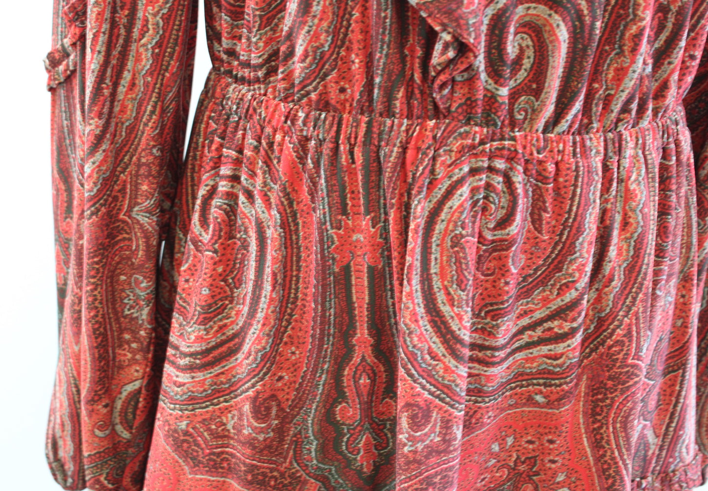 NWT Lauren Ralph Lauren Red Orange Paisley Print Ruffle Tiered Jersey Dress 10