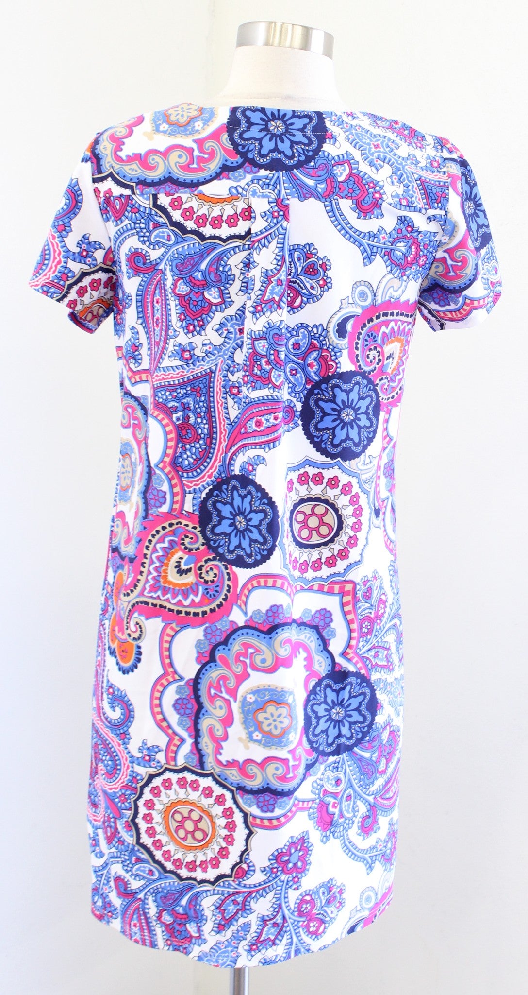 Jude Connally Blue White Paisley Medallion Print Short Sleeve Dress Size XS