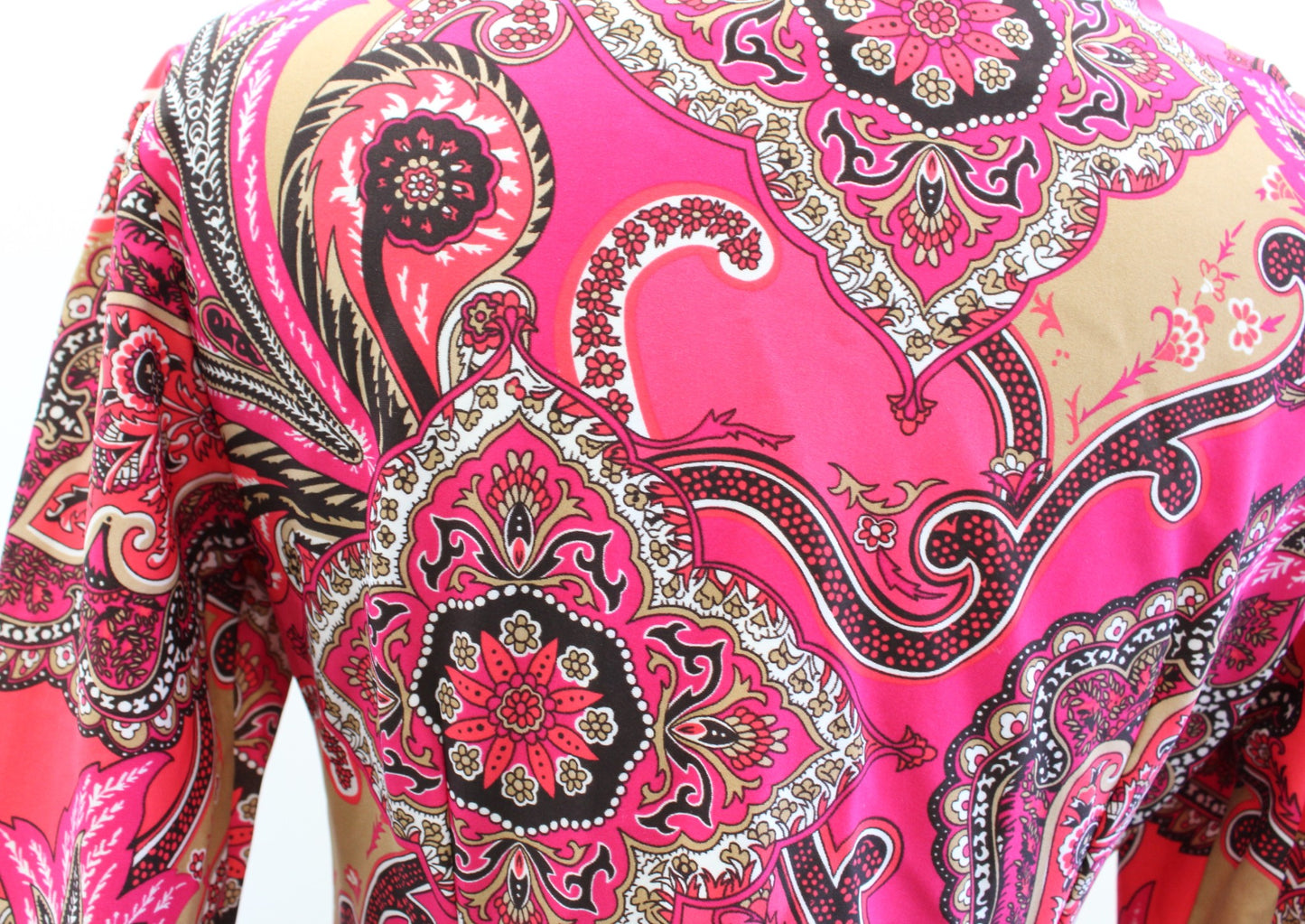 Jude Connally Pink Red Tan Paisley Medallion Print Ruched Jude Cloth Dress sz S