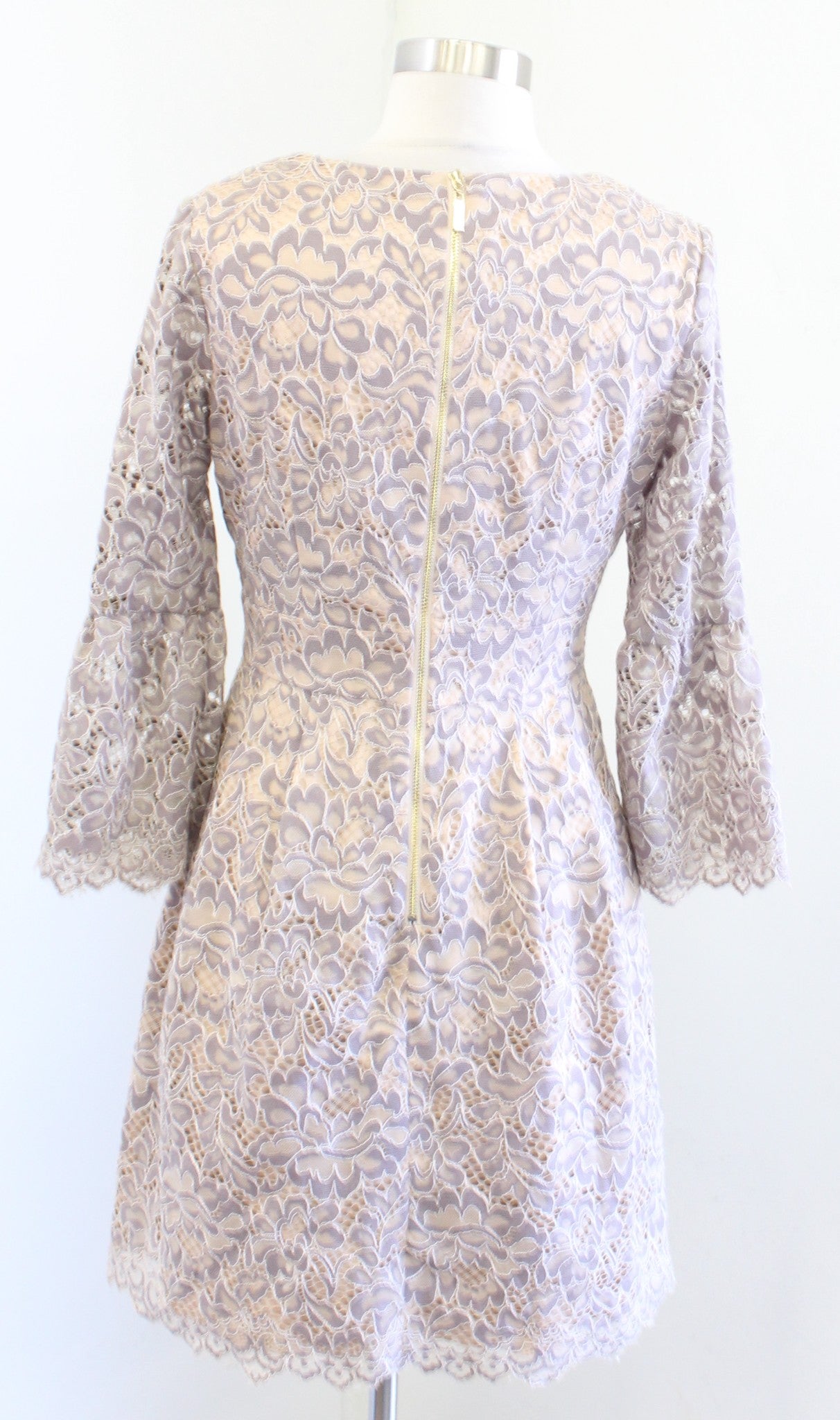 Eliza J Gray Tan Floral Lace Fit and Flare Bell Sleeve Dress Sz 4 Cocktail Party