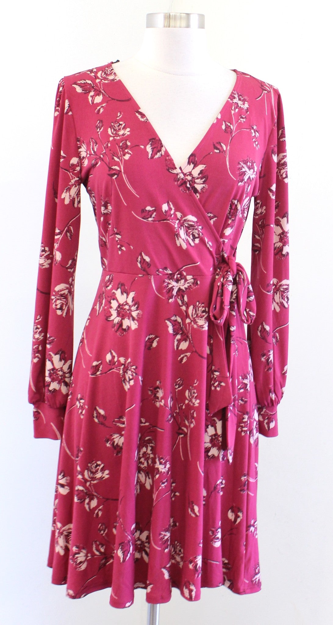 NWT Kaileigh Stitch Fix Light Burgundy Floral Faux Wrap Jersey Dress Size S