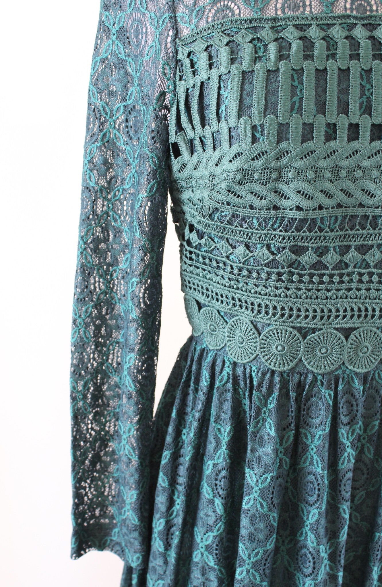 NWT Asos Tall Forest Green Ornate Lace Midi Skater Dress Size 4 A Line Flared