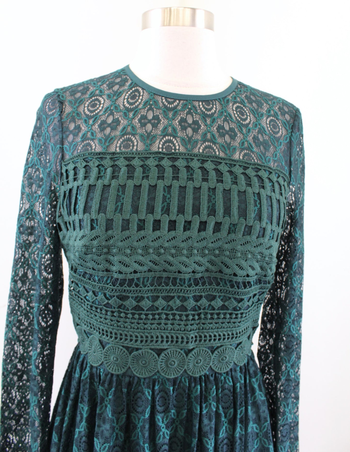 NWT Asos Tall Forest Green Ornate Lace Midi Skater Dress Size 4 A Line Flared