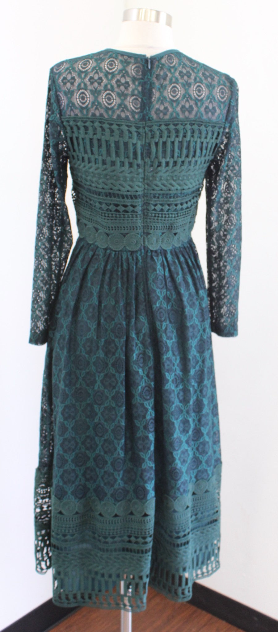 NWT Asos Tall Forest Green Ornate Lace Midi Skater Dress Size 4 A Line Flared