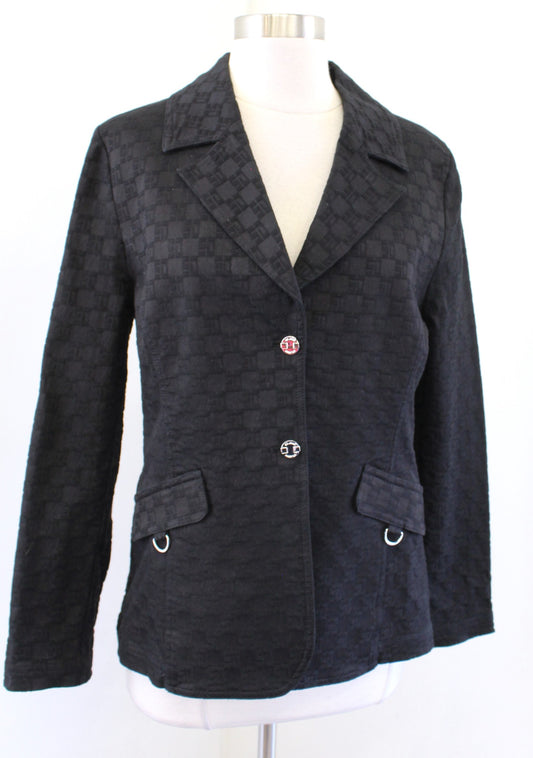 St John Sport Marie Gray Black Geometric Logo Embossed Blazer Jacket Size M