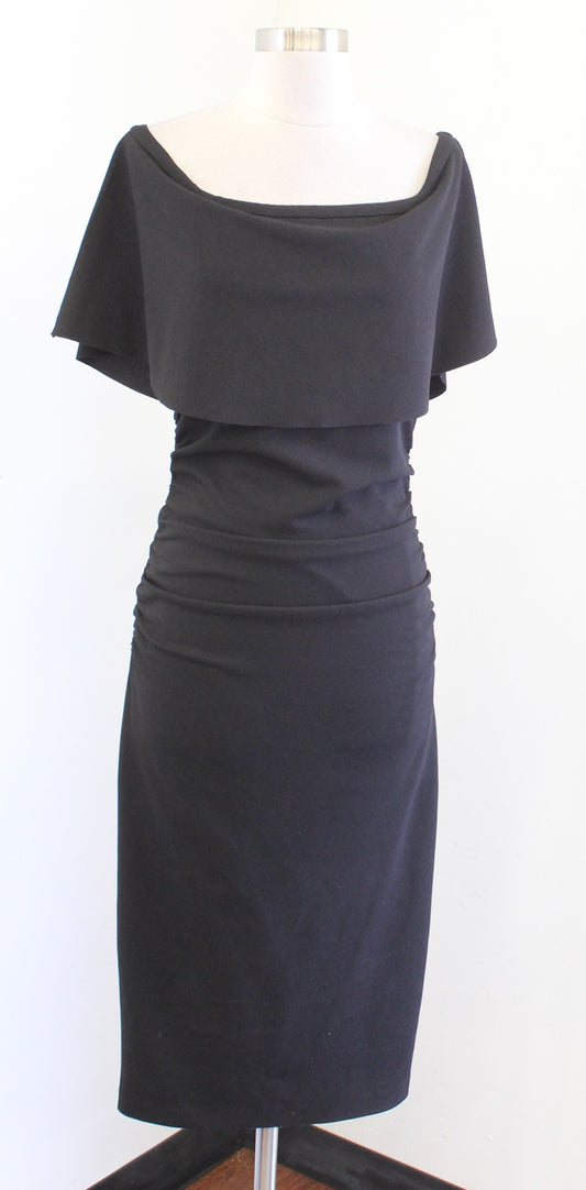 Tracy Reese Solid Black Off the Shoulder Ruched Dress Sheath Size 6 Cocktail