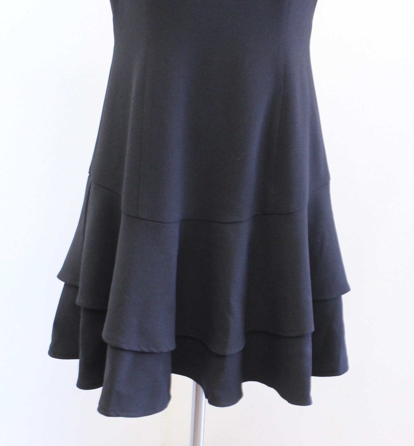 Eliza J Solid Black Ruffle Tiered Drop Waist Crepe Dress Size 8 Cocktail LBD