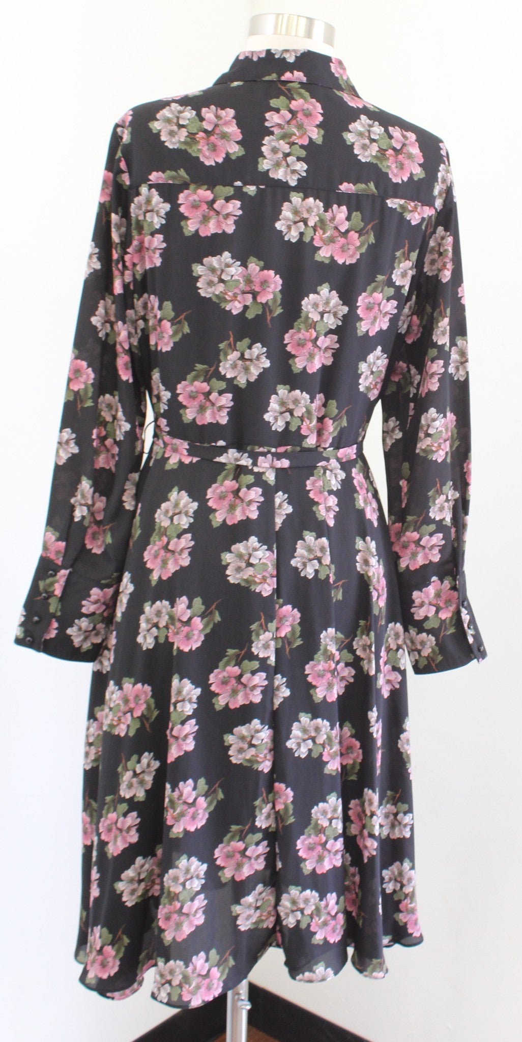 Nanette Lepore Black Pink Floral Button Front Pintuck Shirt Dress Size 8 A Line