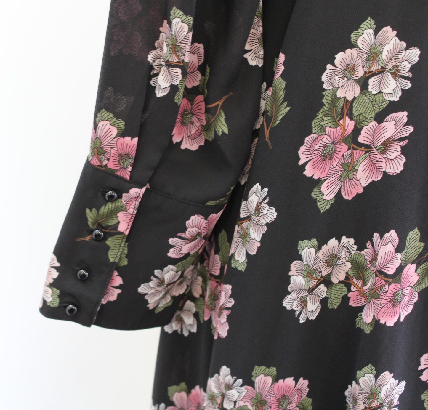 Nanette Lepore Black Pink Floral Button Front Pintuck Shirt Dress Size 8 A Line