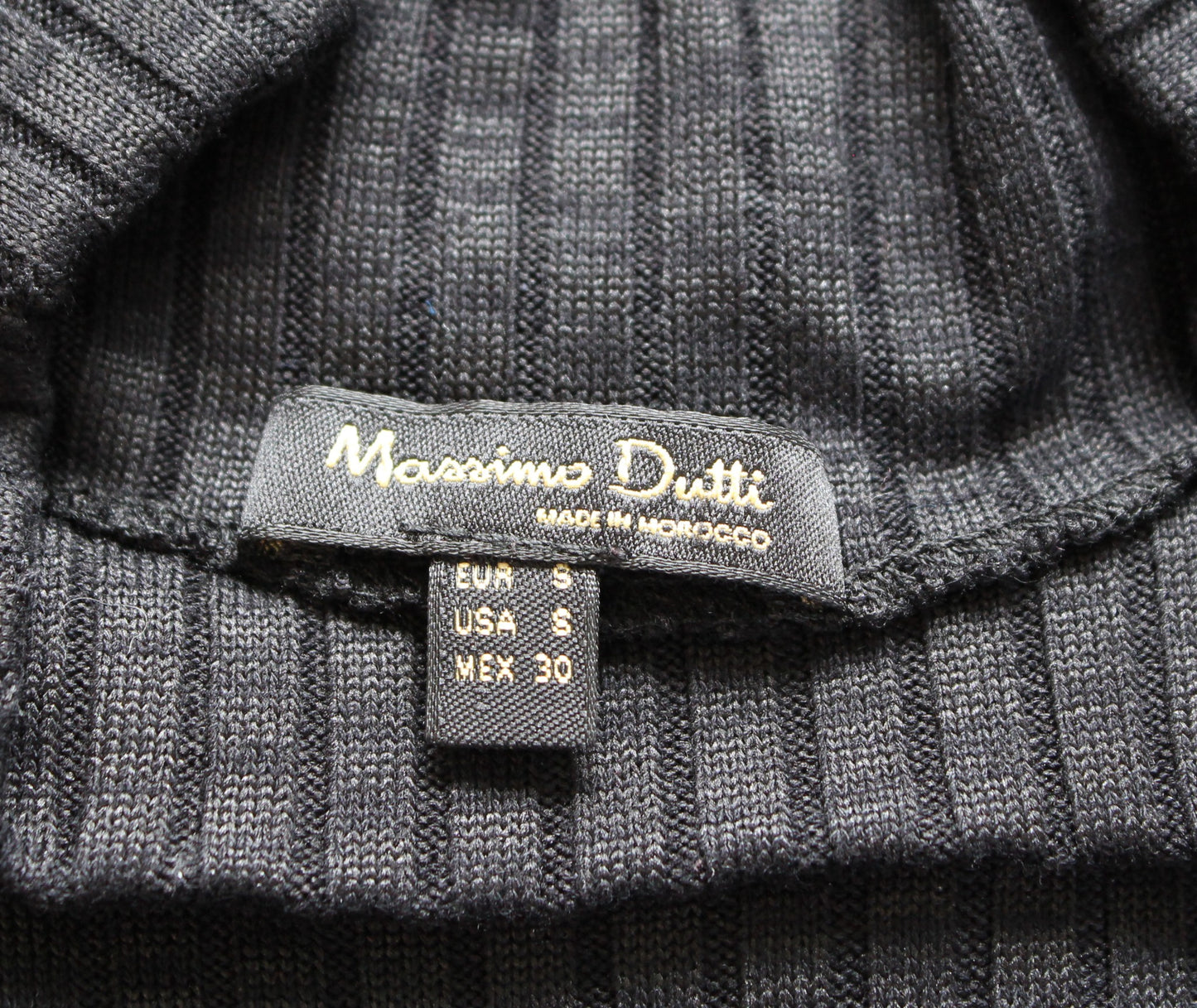 Massimo Dutti Black Ribbed Knit Mock Neck Bodycon Fitted Midi Dress Size S