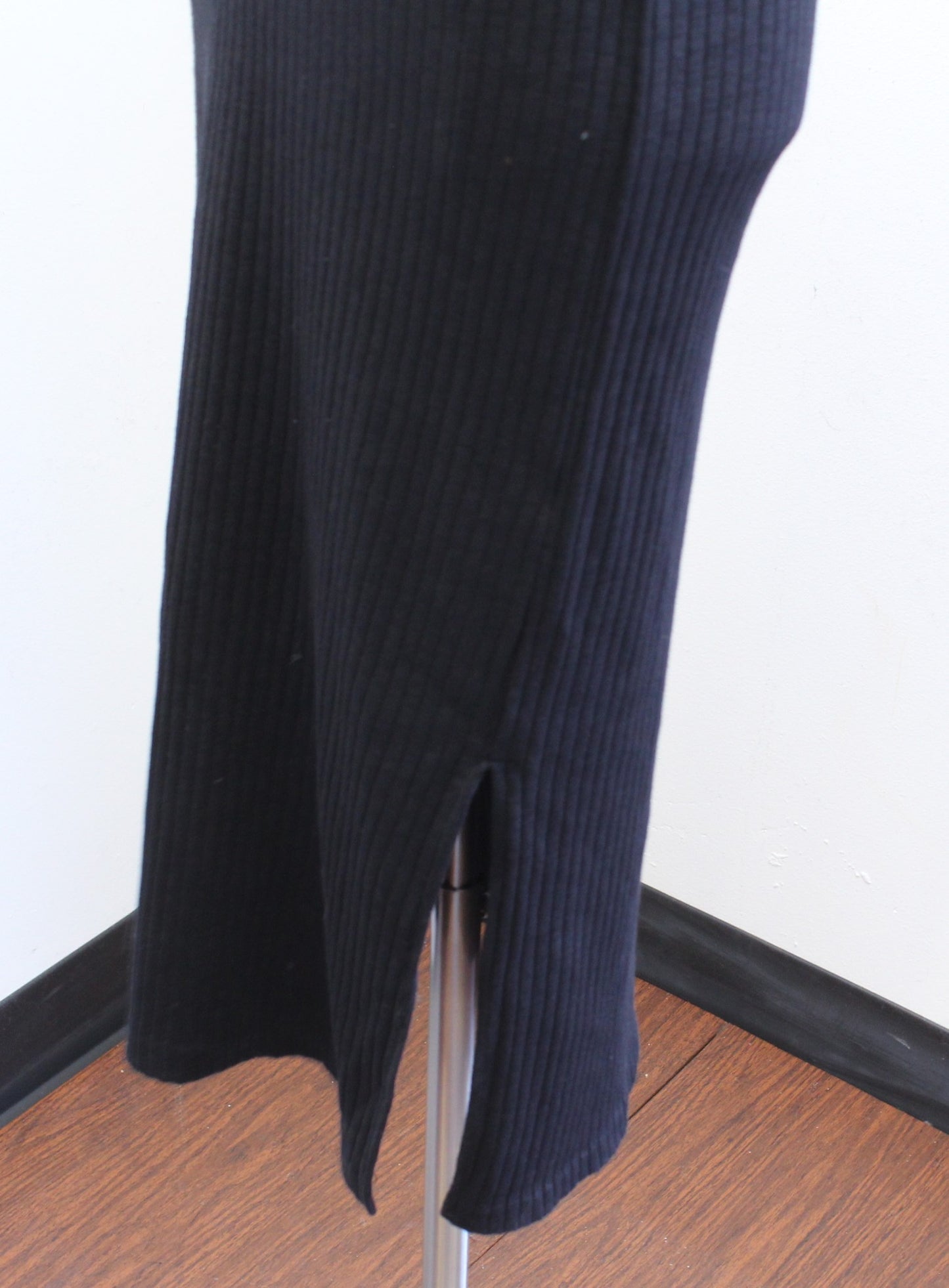 Massimo Dutti Black Ribbed Knit Mock Neck Bodycon Fitted Midi Dress Size S