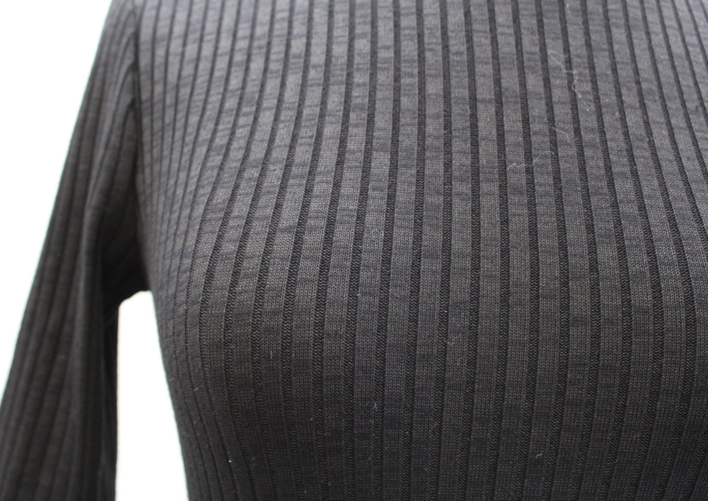 Massimo Dutti Black Ribbed Knit Mock Neck Bodycon Fitted Midi Dress Size S