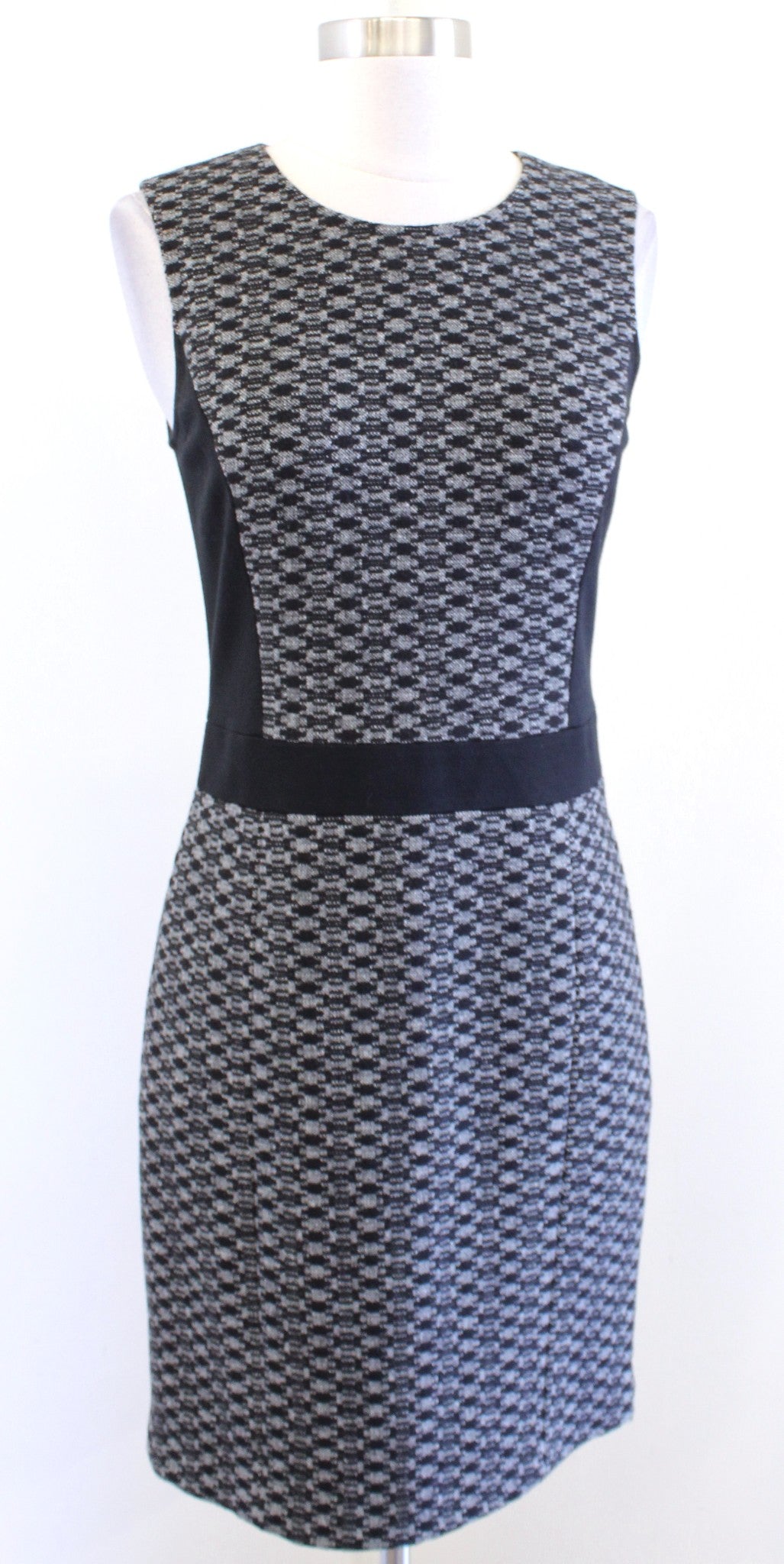 Theory Toli Black White Chevron Knit Wool Blend Sheath Dress Size 4 Sleeveless