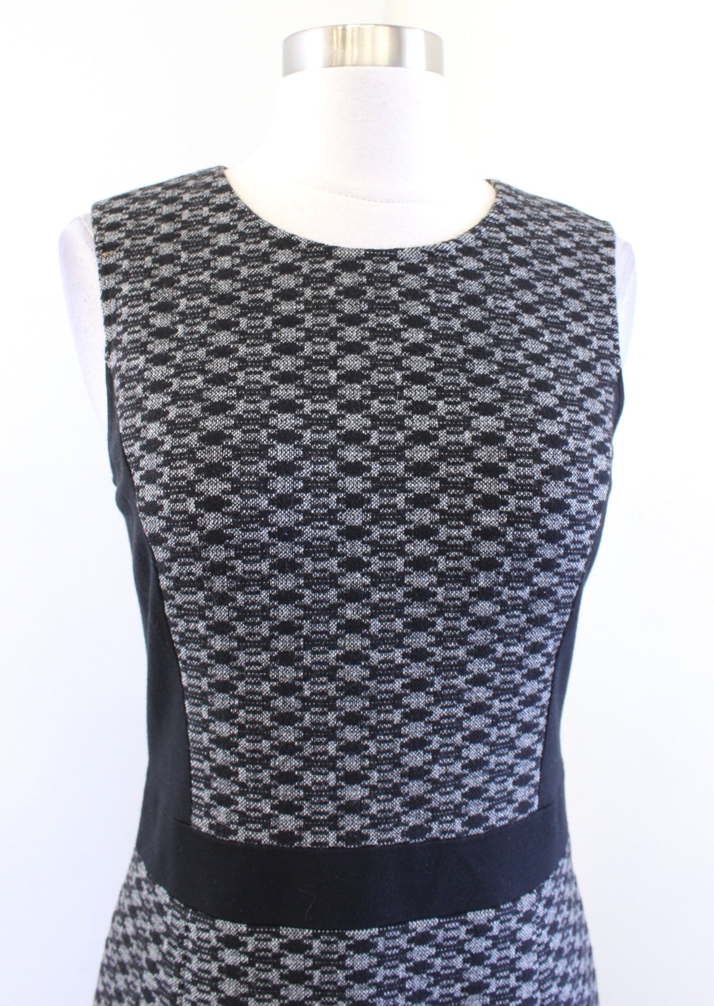 Theory Toli Black White Chevron Knit Wool Blend Sheath Dress Size 4 Sleeveless