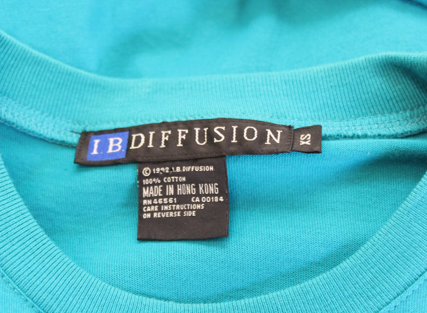 Vtg 90s Teal Blue Geometric Embroidered Tee T Shirt Size XS IB Diffusion Retro