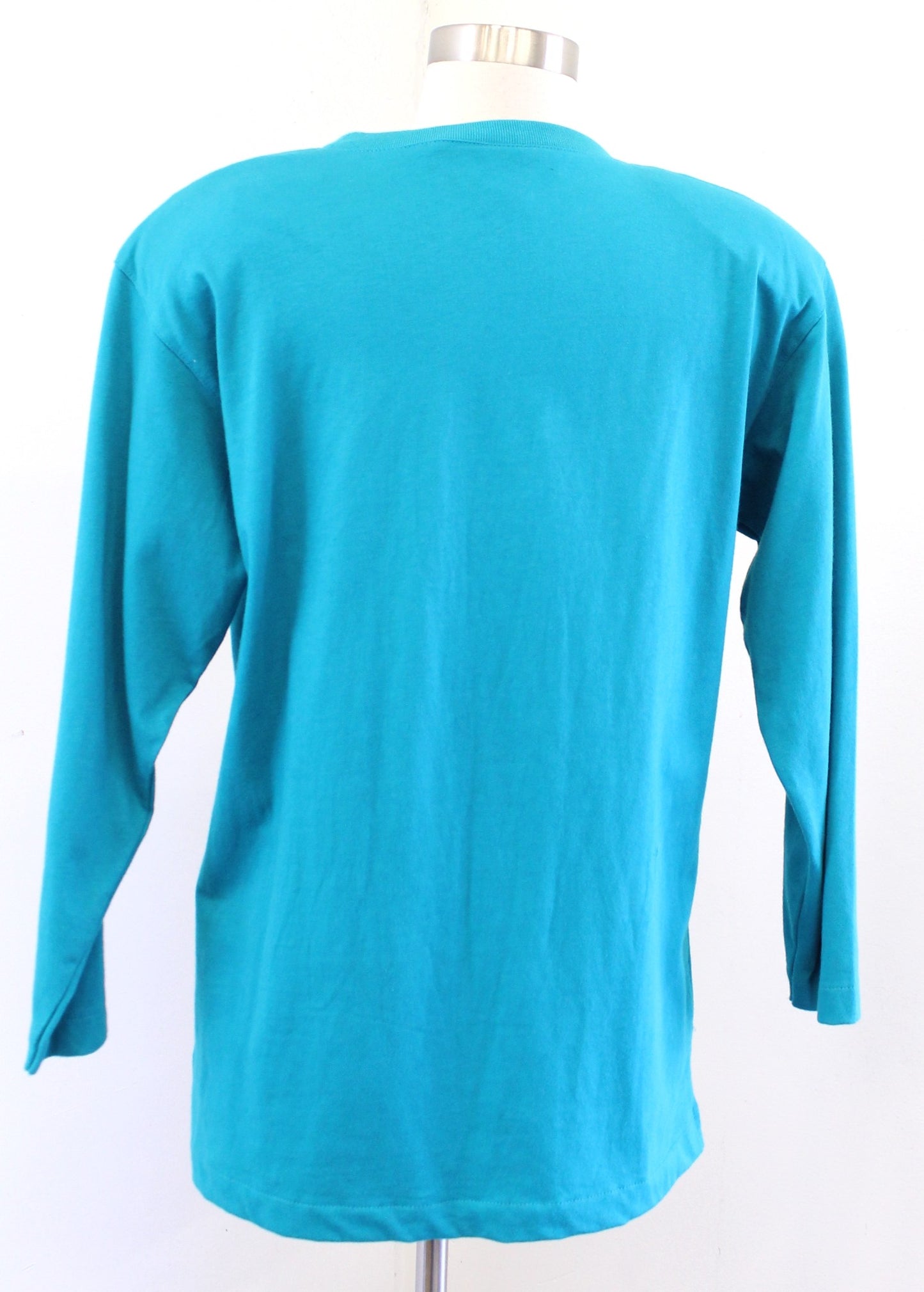 Vtg 90s Teal Blue Geometric Embroidered Tee T Shirt Size XS IB Diffusion Retro