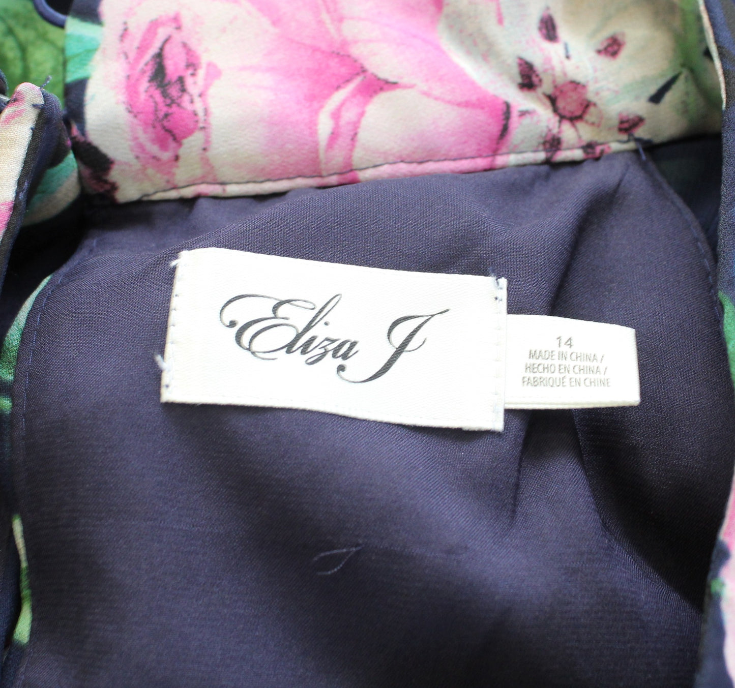 Eliza J Navy Blue Floral Print Tiered Chiffon Halter Swing Shift Dress Size 14